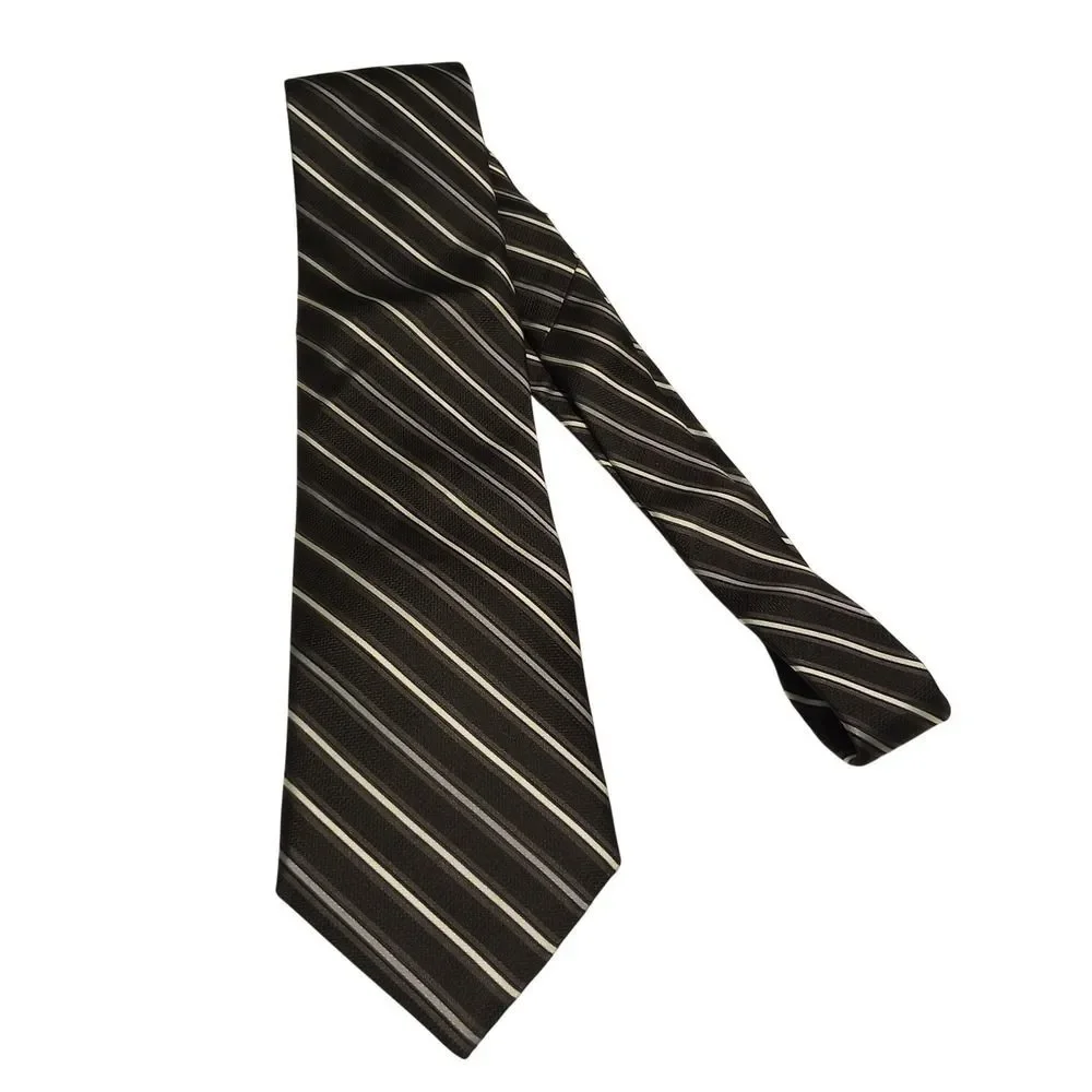 GEORGE Mens Striped Necktie Black White‎ Silver Formal Dress Neckwear